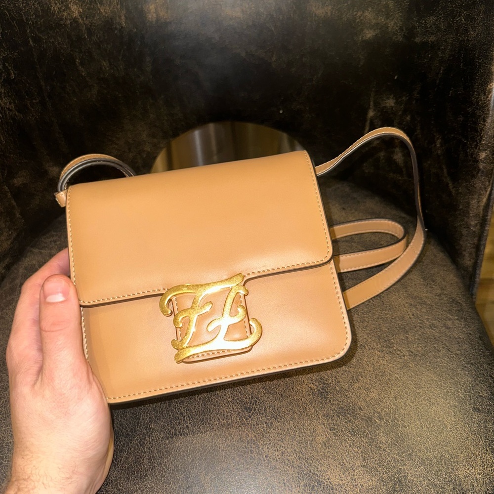 Fendi Karligraphy Tan Leather Crossbody Bag
